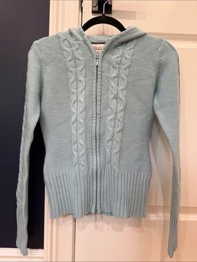 Urban Behavior Light Blue Hooded Cable Knit Zip Cardigan - Women
